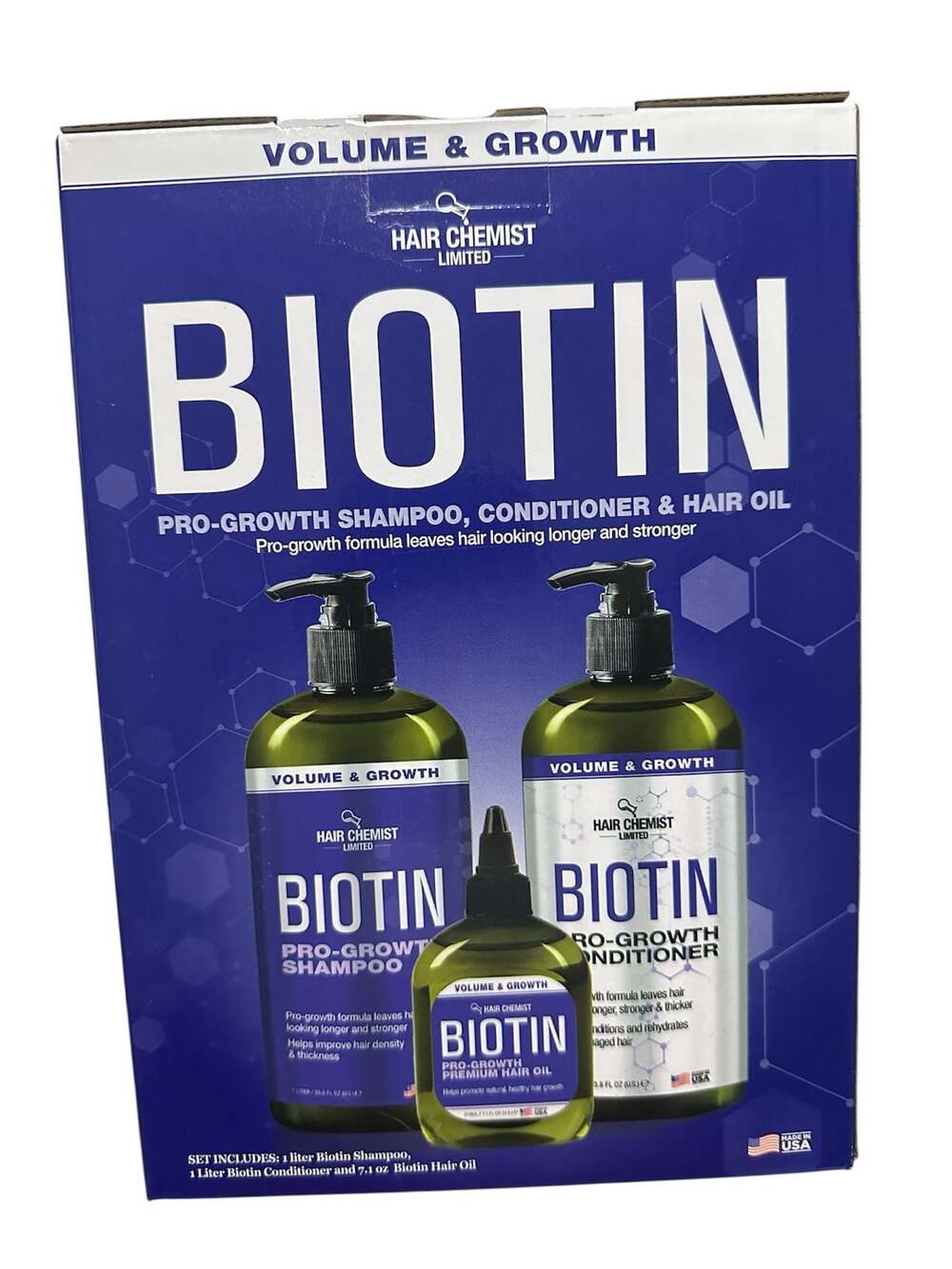 Hair Chemist Biotin Pro-Growth Shampoo, Conditioner & Hair Oil Set